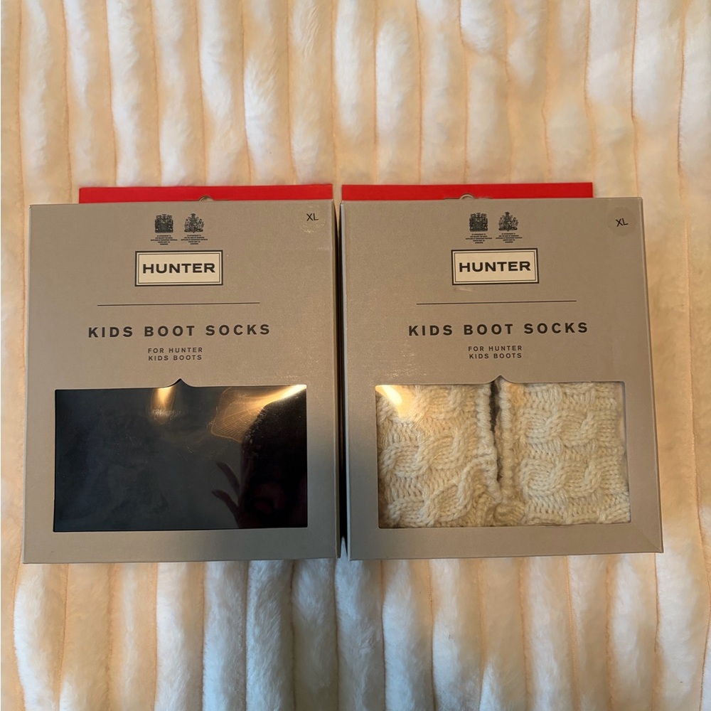 Hunter Kids Boot Socks - Cream & Black Cable Knit (Pack of 2)